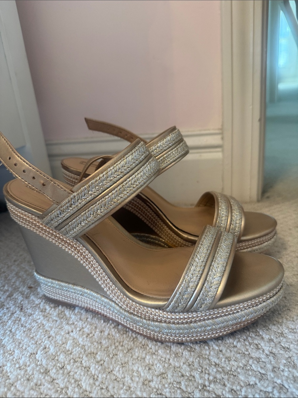 Antonio Melani Wedge Sandals - Metallic Gold Braided Straps